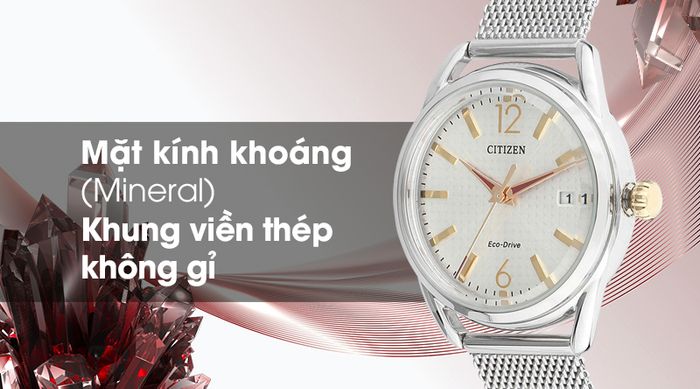 Đồng hồ nữ Citizen FE6088-87A - Eco-Drive có mặt kính bền bỉ, khung viền chống oxi hóa