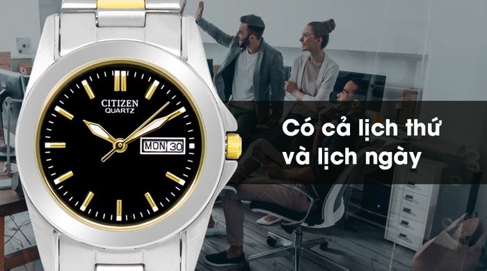 Đồng hồ kim nữ dây kim loại Citizen EQ0564-59E Đen có lịch thứ và lịch ngày tiện lợi