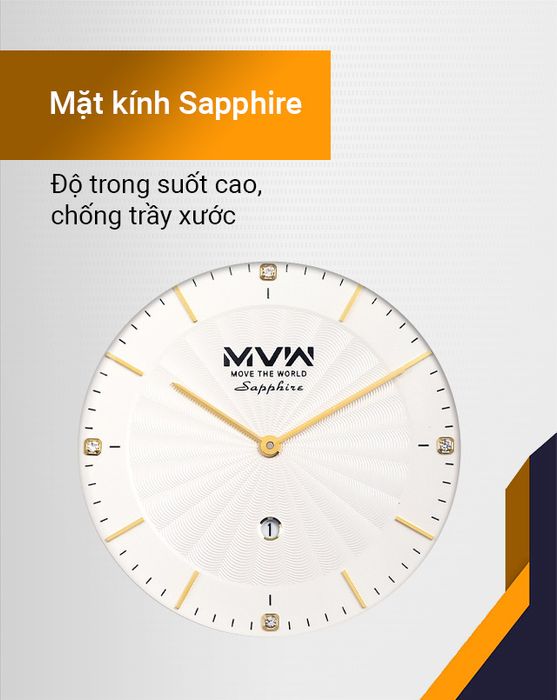 Đồng hồ Nam MVW MS070-01 được thiết kế với mặt kính Sapphire có độ trong suốt cao