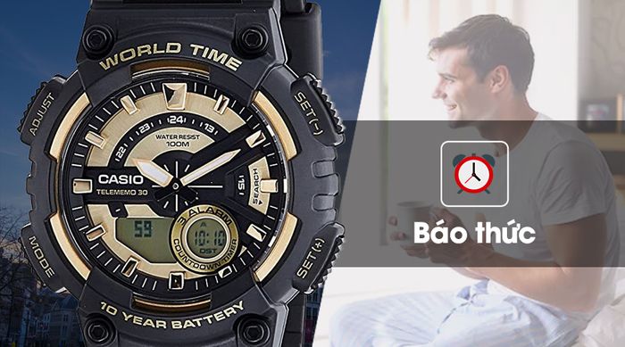 Đồng hồ nam Casio AEQ-110BW-9AVDF có chế độ báo thức tiện lợi