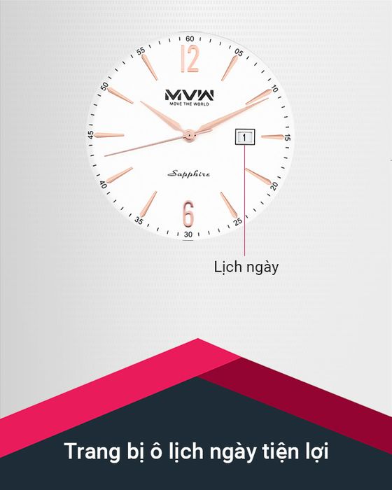 Đồng hồ Nam MVW MS069-01 trang bị ô lịch giúp theo dõi ngày giờ tiện lợi