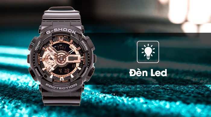 Đồng hồ nam G-Shock GA-110MMC-1ADR với đèn LED sáng rõ, giúp nhìn giờ dễ dàng trong bóng tối