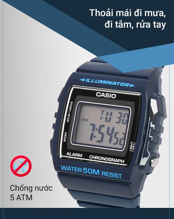 Đồng hồ Nam Casio W-215H-2AVDF chống nước 5 ATM