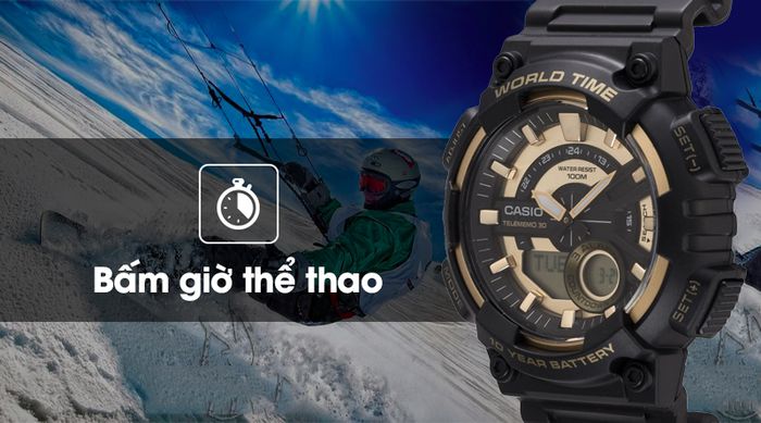 Đồng hồ nam Casio AEQ-110BW-9AVDF có tính năng bấm giờ thể thao