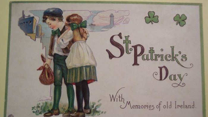 An antique postcard celebrating St. Patrick’s Day.