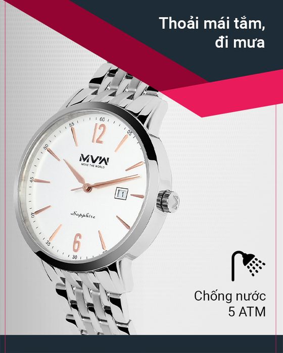 Đồng hồ Nam MVW MS069-01 an tâm sử dụng khi tắm, đi mưa