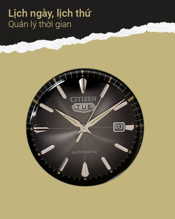 Đồng hồ Nam Citizen C7 NH8395-00E trang bị tiện ích lịch thứ và lịch ngày