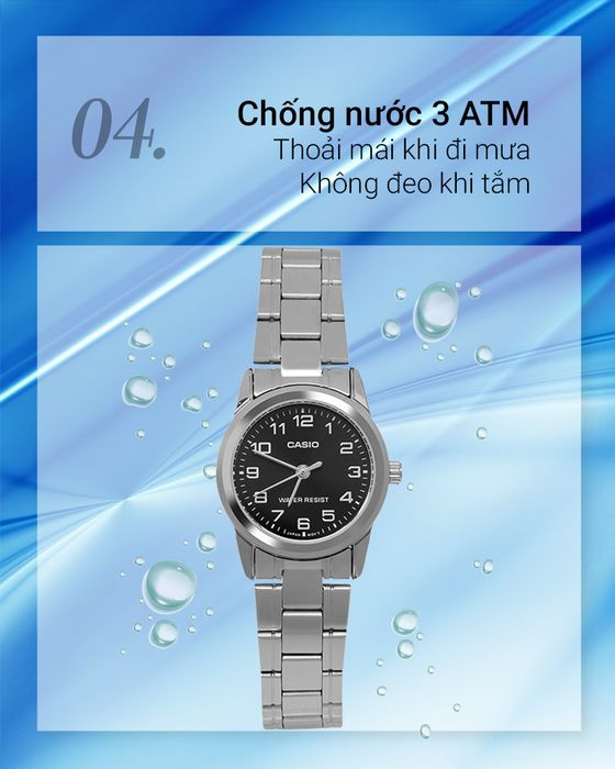 Đồng hồ nữ Casio LTP-V001D-1BUDF có hệ số chống nước 3 ATM