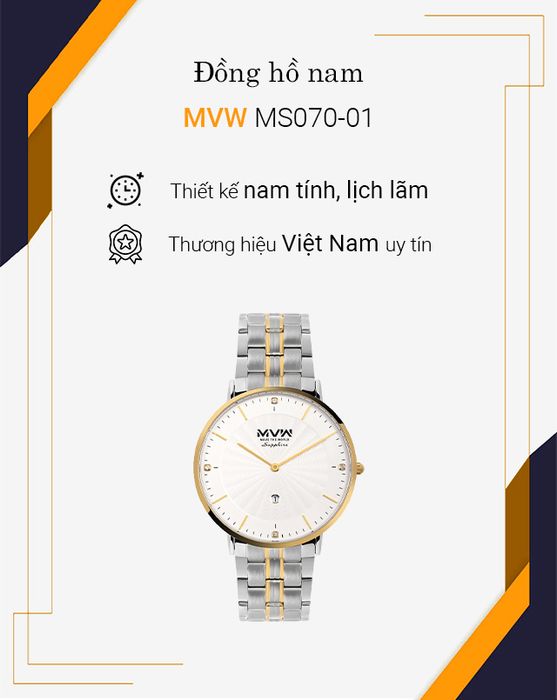 Đồng hồ Nam MVW MS070-01 sở hữu thiết kế lịch lãm, sang trọng