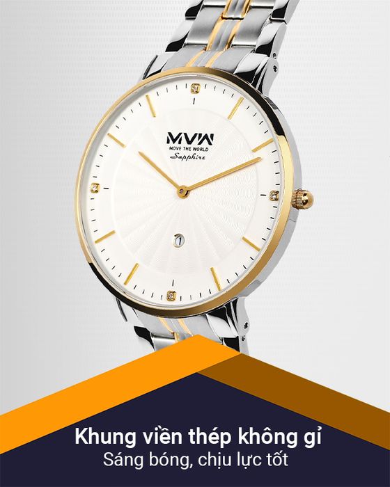 Đồng hồ Nam MVW MS070-01 sở hữu khung viền thép không gỉ sáng bóng