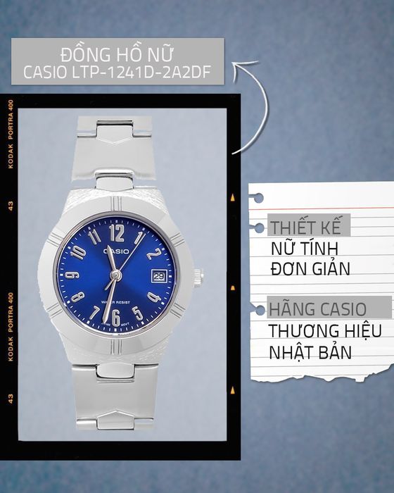 Đồng hồ Nữ Casio LTP-1241D-2A2DF với thiết kế nữ tính, sang trọng