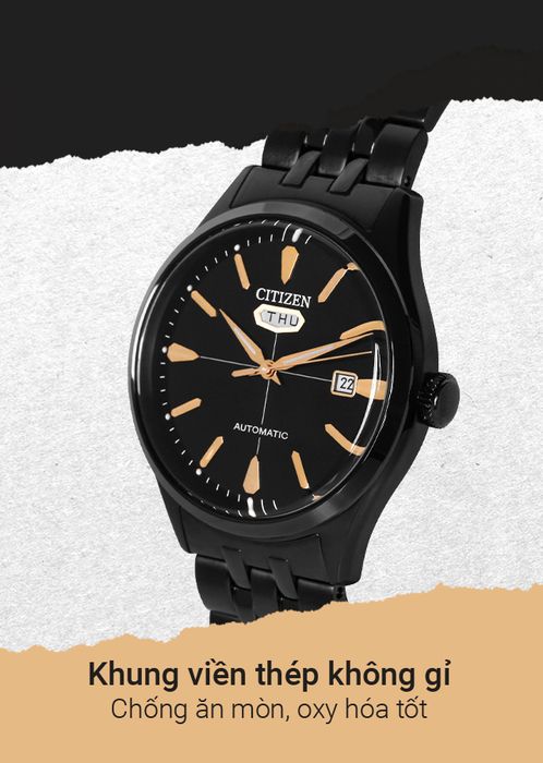 Đồng hồ Nam Citizen C7 NH8395-77E khung viền được làm từ thép không gỉ bền bỉ, chống ăn mòn