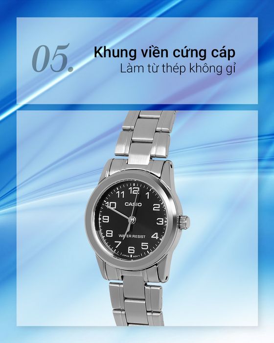 Đồng hồ nữ Casio LTP-V001D-1BUDF có khung viền thép không gỉ bền bỉ