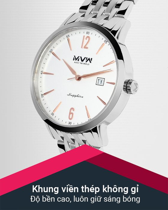 Đồng hồ Nam MVW MS069-01 sở hữu khung viền thép không gỉ sáng bóng