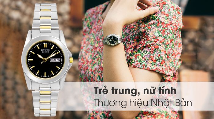 Đồng hồ kim nữ dây kim loại Citizen EQ0564-59E Đen có thiết kế thanh lịch