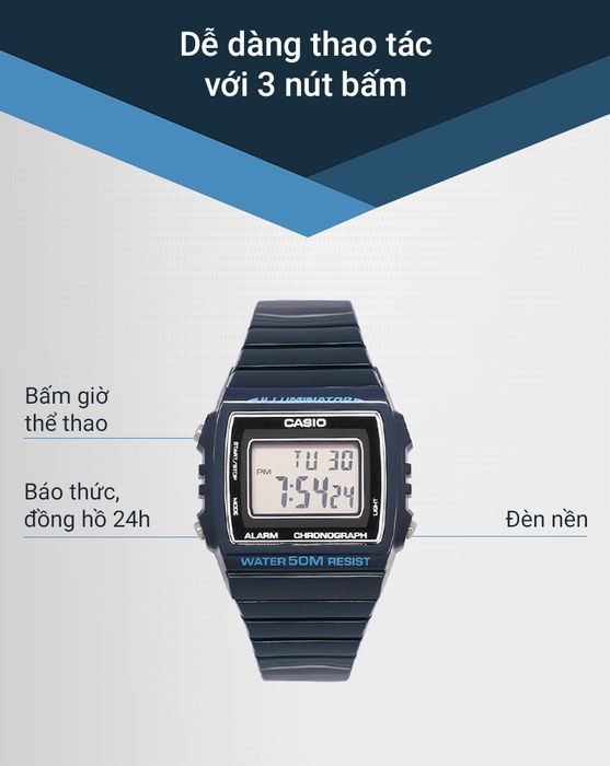 Các nút bấm trên đồng hồ Nam Casio W-215H-2AVDF