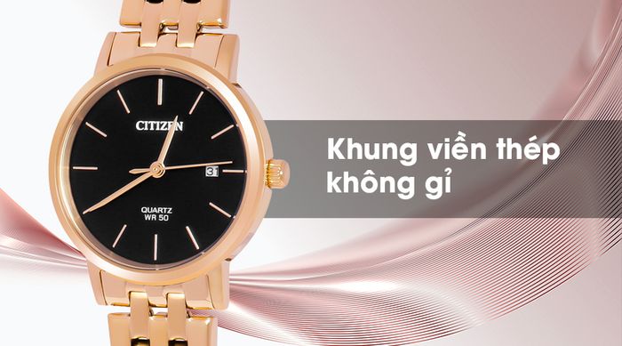 Đồng hồ Nữ Citizen EU6092-59E có bộ khung viền chống oxi hóa, ăn mòn hiệu quả