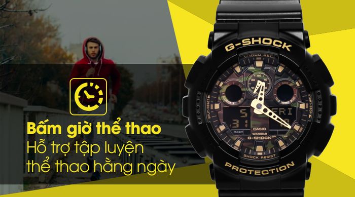 Đồng hồ Nam G-shock GA-100CF-1A9DR có chức năng bấm giờ