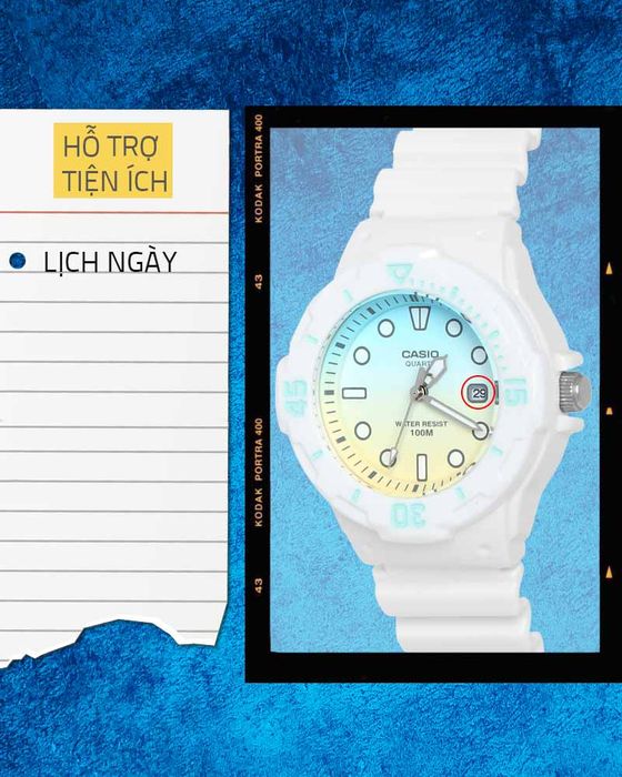Đồng hồ Nữ Casio LRW-200H-2E2VDR được trang bị thêm mặt lịch ngày hữu ích