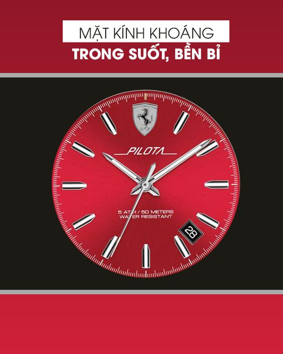 Đồng hồ Nam Ferrari 0830525 có mặt kính khoáng trong suốt, bền bỉ