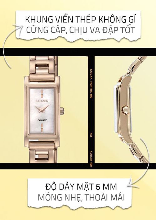 Đồng hồ nữ Citizen EZ6368-82D có lớp vỏ ngoài bền bỉ, chịu lực tốt