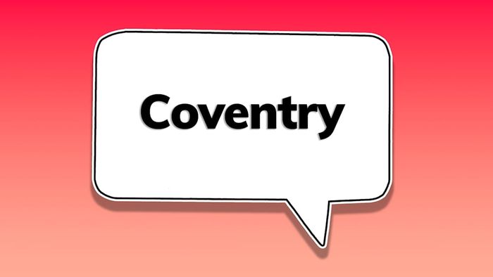 A speech bubble containing the word ‘coventry’