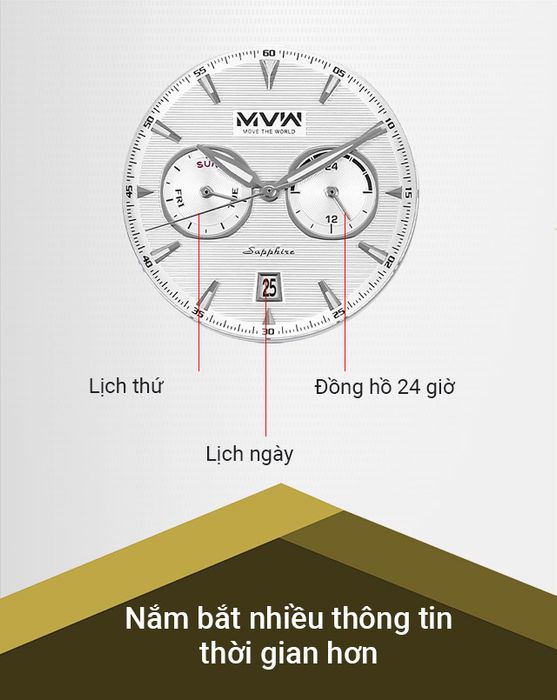 Đồng hồ nam MVW MS061-03 có nhiều tiện ích khác