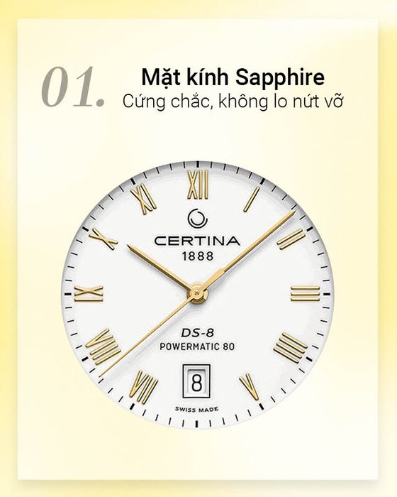 Đồng hồ Nam Certina C033.407.22.013.00 có mặt kính Sapphire cứng chắc