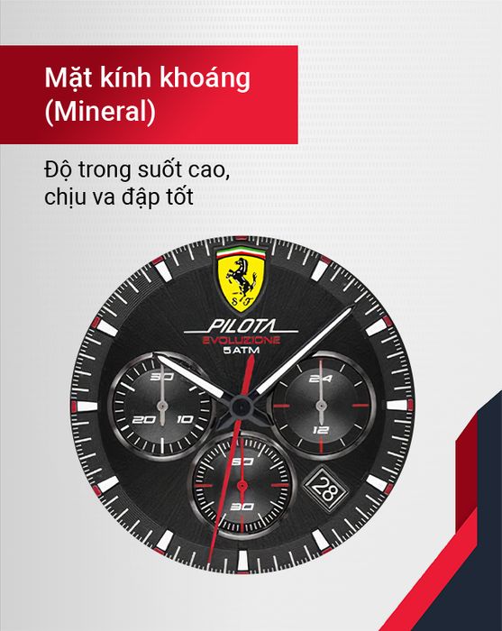 Đồng hồ Nam Ferrari 0830712 có mặt kính khoáng hạn chế trầy xước
