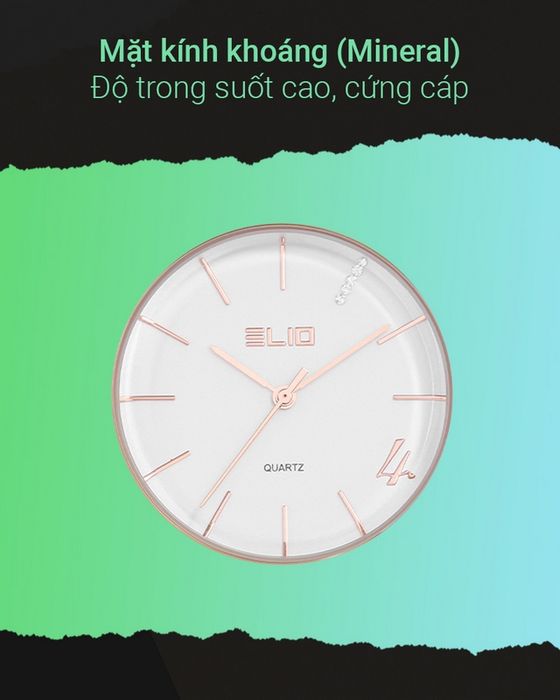 Đồng hồ Nữ Elio EL052-02 có mặt kính khoáng trong suốt, chống trầy tốt