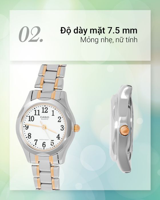 Đồng hồ nữ Casio LTP-1275SG-7BDF có đường kính mặt 7.5 mm