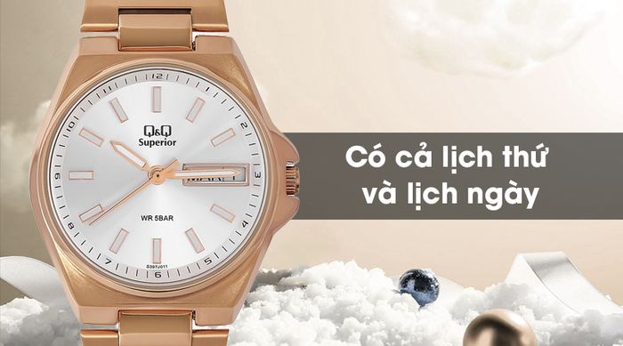 Đồng hồ nữ Q&Q S397J011Y được trang bị lịch thứ, lịch ngày tiện lợi