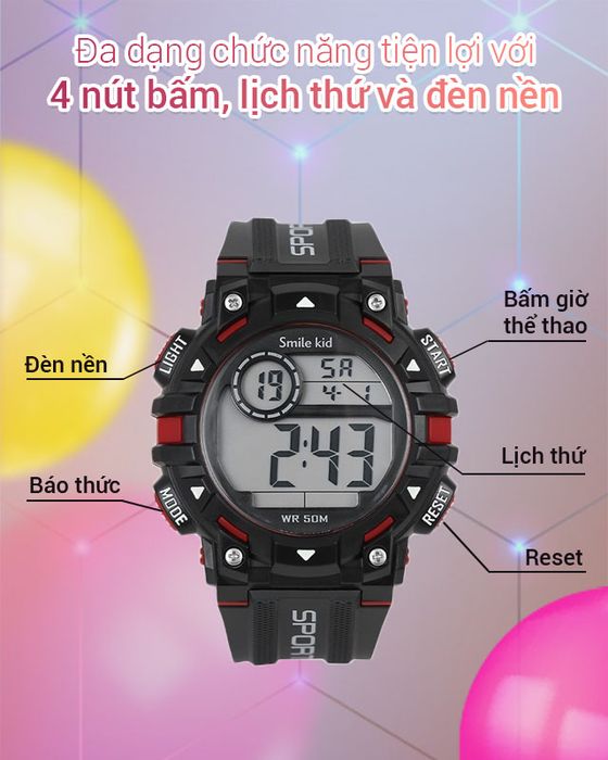 Đồng hồ trẻ em Smile Kid SL065-01 trang bị 4 nút nhấn với nhiều tính năng hữu ích