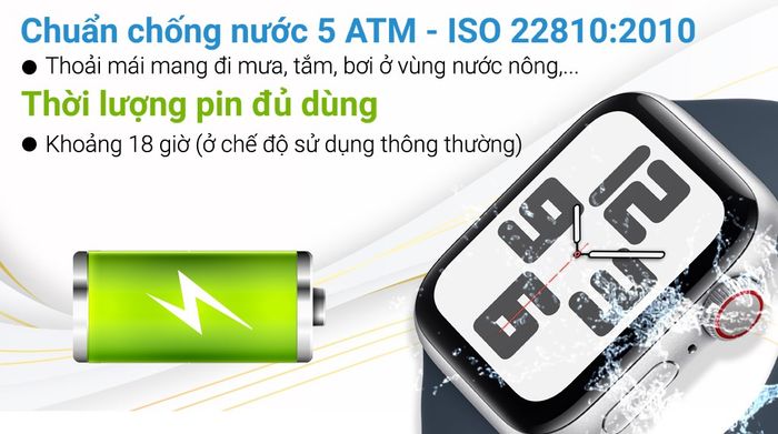 Apple Watch SE 2023 LTE 40mm viền nhôm dây silicone - Pin và Chống nước