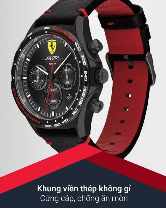 Đồng hồ Nam Ferrari 0830712 có khung viền thép không gỉ chống ăn mòn