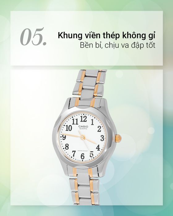 Đồng hồ nữ Casio LTP-1275SG-7BDF có khung viền thép không gỉ bền bỉ