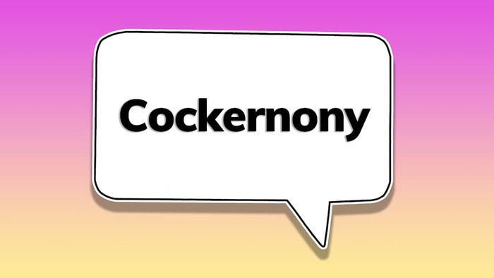 A speech bubble containing the word ‘cockernony’