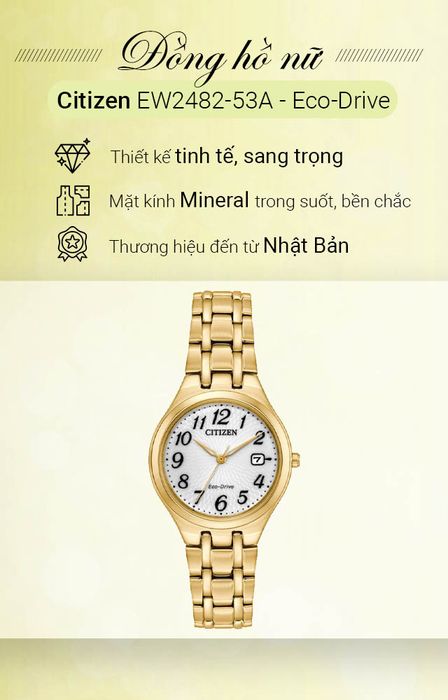 Tổng quan về đồng hồ Nữ Citizen EW2482-53A - Eco-Drive