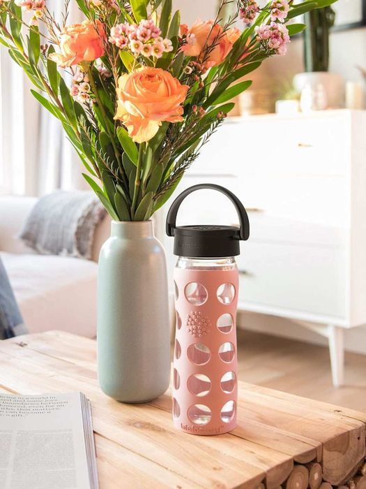 Top Stanley Cup Alternatives: Lifefactory BPA-Free Glass Water Bottle with Classic Cap and Protective Silicone Sleeve