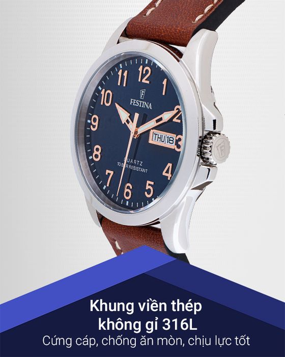 Đồng hồ nam Festina F20358/B có khung viền bền chắc