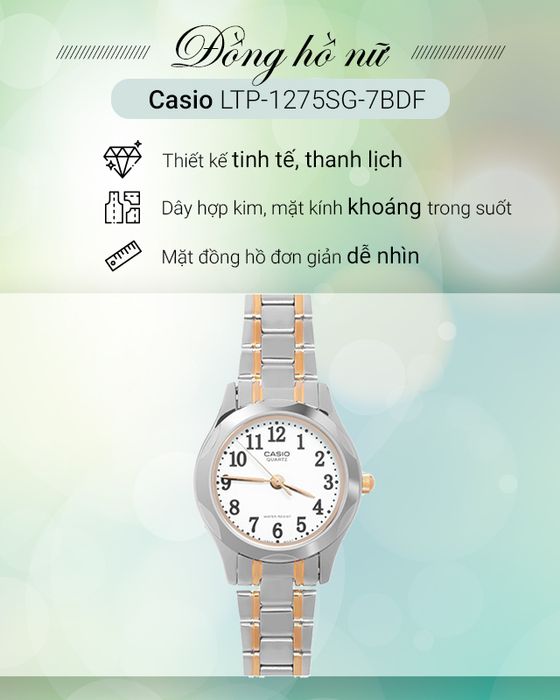 Đồng hồ nữ Casio LTP-1275SG-7BDF với thiết kế tinh tế