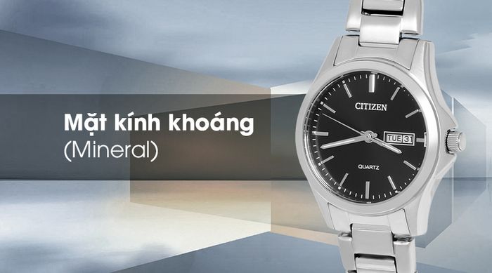 Đồng hồ nữ Citizen EQ0591-81E có mặt kính trong suốt, bền chắc