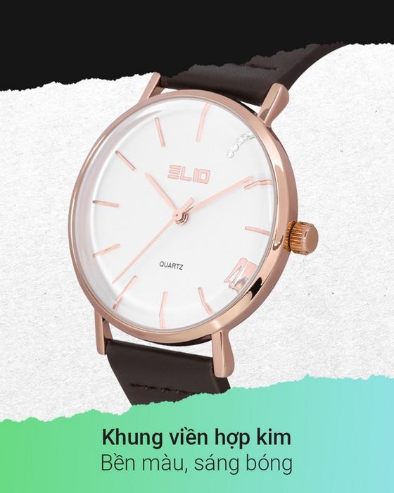 Đồng hồ Nữ Elio EL052-02 có khung viền hợp kim bền đẹp, chống ăn mòn