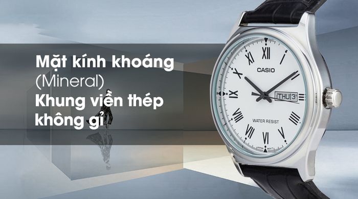 Đồng hồ nữ Casio LTP-V006L-7BUDF có mặt kính trong suốt, khung viền thép chống gỉ