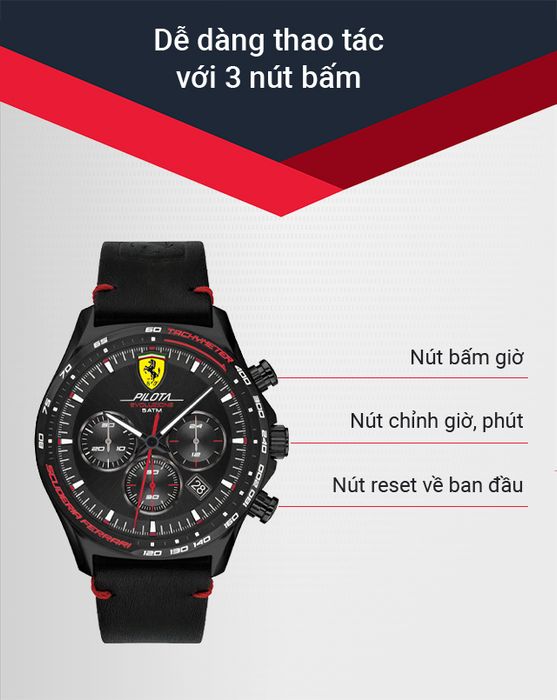 Đồng hồ Nam Ferrari 0830712 dễ dàng thao tác với nút bấm