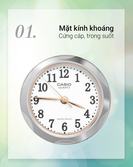 Đồng hồ nữ Casio LTP-1275SG-7BDF có mặt kính khoáng trong suốt