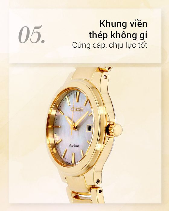 Đồng hồ nữ Citizen EW2522-51D có khung viền cứng cáp, sáng bóng