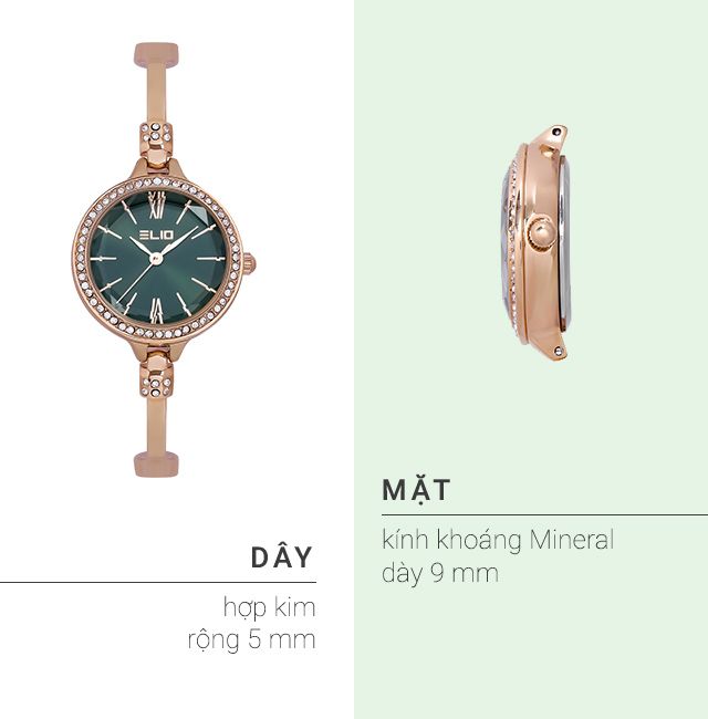 Đồng hồ Nữ Elio ES040-01 có dây đeo hợp kim sáng bóng