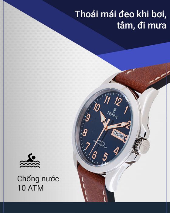 Đồng hồ nam Festina F20358/B có hệ số chống nước 10 ATM