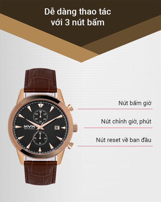 Đồng hồ nam MVW ML041-01 có 3 nút bấm dễ thao tác
